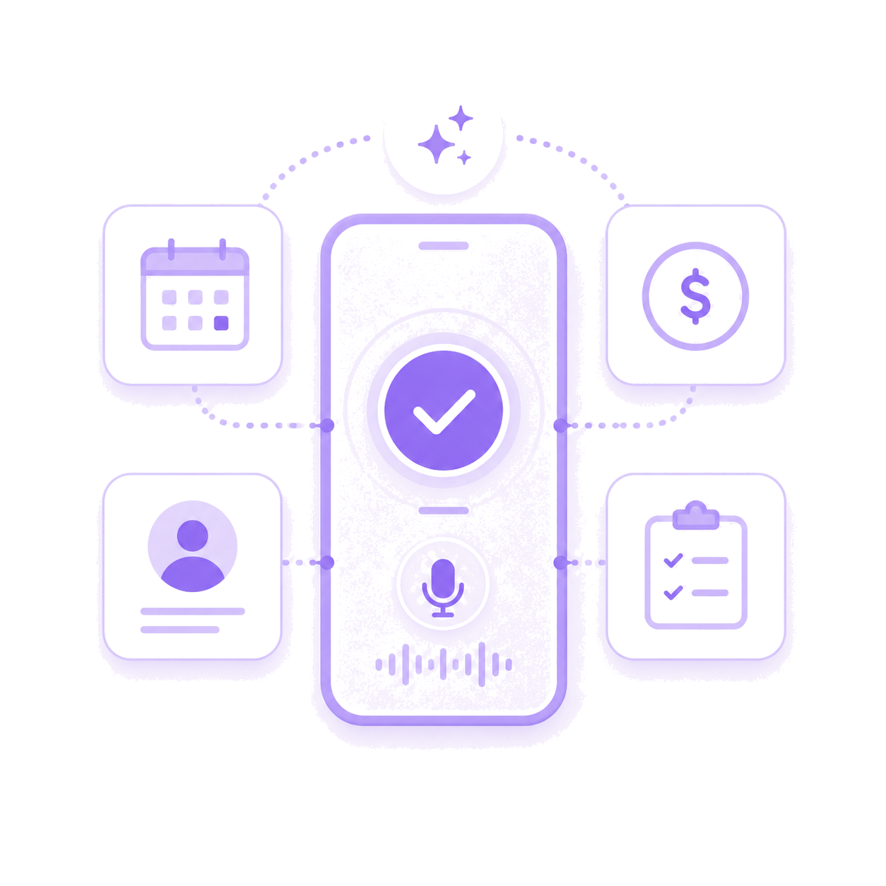 AI fires the check-in sequence—meeting, deal, contact, task created automatically